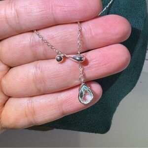 Minimalist Teardrop Necklace – Adjustable Sliding Chain Clear Crystal